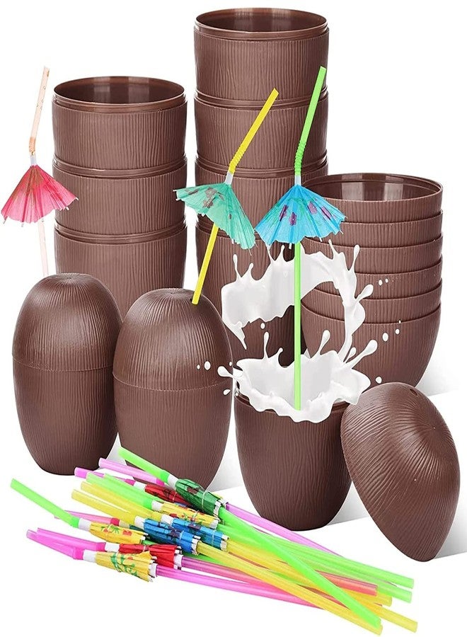 Haundry 12 Coconut Cups with 12 Straws and 12 Cocktail Drink Picks, Hawaiian Luau Tiki and Beach Party Decorations for Kids and Adults - Image 1